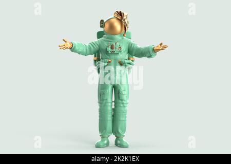 Astronaute de Noël festif.Concept de Noël.Rendu 3D Banque D'Images