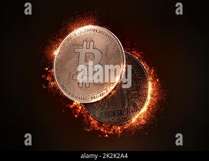 Bitcoin flamboyant. 3D illustration Banque D'Images
