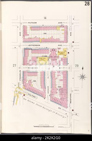 Cartographie, cartes. 1884 - 1936. Lionel Pincus et Princess Firyal Map Division. Assurance-incendie , New York (État), immobilier , New York (État), Villes et villages , New York (État) Brooklyn V. 5, plaque no 28 carte délimitée par Putnam Ave., Bedford Ave., Fulton St., Franklin Ave Banque D'Images