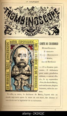 Caricature d'Henri d'Artois, comte de Chambord (1820-1883), dans : 'le trombinoscope' de Touchatout, dessin de Moloch. 19th siècle. France. Collection privée. Banque D'Images