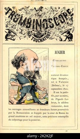 Caricature de Guillaume-Victor-Émile Augier (1820-1889), dans : 'le trombinoscope' de Touchatout, dessin de Moloch. Collection privée Century France 19th Banque D'Images