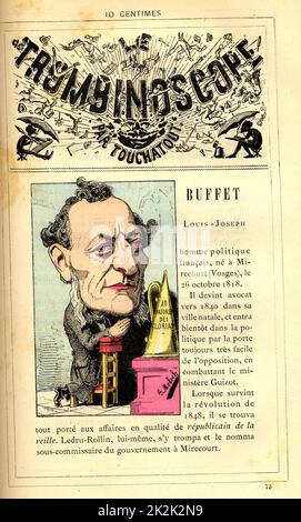 Caricature de Louis-Joseph buffet (1818-1898), dans : 'le trombinoscope' de Touchatout, dessin de Moloch. Collection privée Century France 19th Banque D'Images