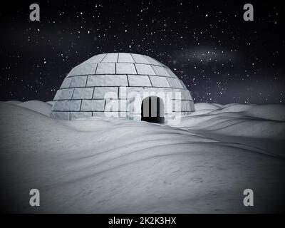 Igloo debout sur un avion enneigé. 3D illustration Banque D'Images