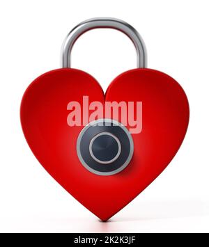Coeur rouge verrouillé avec cadran. 3D illustration Banque D'Images