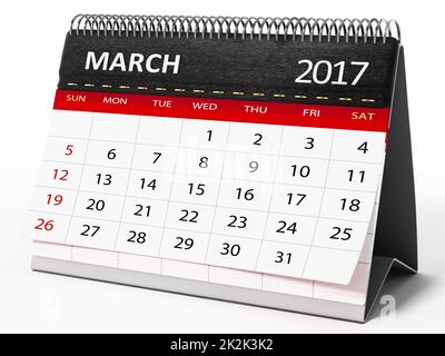 Calendrier de bureau de mars 2017. 3D illustration Banque D'Images