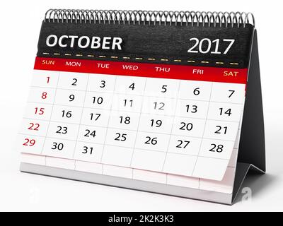 Calendrier d'octobre 2017. 3D illustration Banque D'Images