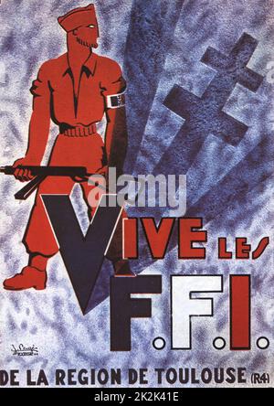 Affiche à la gloire de la F.F.I. (Groupe de résistance) de la région de Toulouse 40 x 28 cm 1944 France - Seconde Guerre mondiale Collection privée Banque D'Images