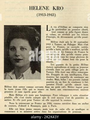 Registre de l'Union des femmes françaises dédiée aux femmes héroïques mortes pour la France: Portrait d'Hélène Kro (1913-1943), décédée après son arrestation. 1950 France Collection Charles Grodzenski Banque D'Images