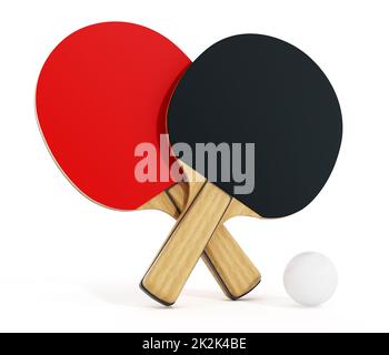 Raquettes de ping-pong ou de tennis de table isolées sur fond blanc. 3D illustration Banque D'Images