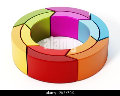 Rotation de flèches multicolores formant un cercle. 3D illustration Banque D'Images