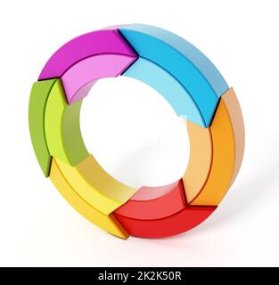 Rotation de flèches multicolores formant un cercle. 3D illustration Banque D'Images