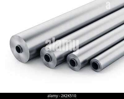 Tubes en aluminium isolés sur fond blanc. 3D illustration Banque D'Images