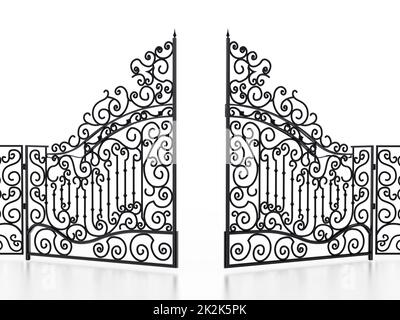 Porte en fer forgé isolée sur fond blanc. 3D illustration Banque D'Images