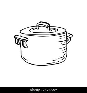 Grande casserole fines lignes noires sur fond blanc - Vector Banque D'Images