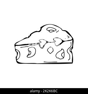 Morceau de fromage fines lignes noires sur fond blanc - Vector Banque D'Images