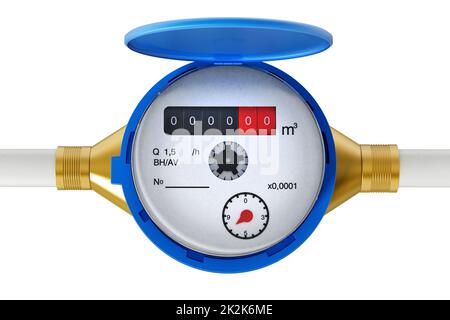 Compteur d'eau isolé sur fond blanc. 3D illustration Banque D'Images