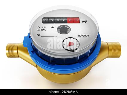 Compteur d'eau isolé sur fond blanc. 3D illustration Banque D'Images