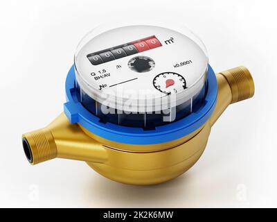 Compteur d'eau isolé sur fond blanc. 3D illustration Banque D'Images