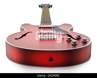 Guitare électrique avec finition en bois rouge flamboyant. 3D illustration Banque D'Images