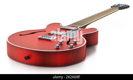 Guitare électrique avec finition en bois rouge flamboyant. 3D illustration Banque D'Images