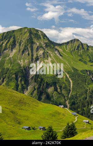 Paysage alpin typique au début de l'été près de Damuls, Vorarlberg, Autriche Banque D'Images