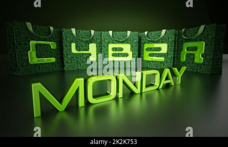 Cyber monday sur les sacs d'achats. 3D illustration Banque D'Images