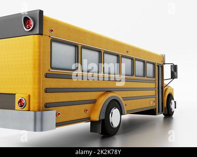 Bus scolaire jaune isolé sur fond blanc. 3D illustration Banque D'Images