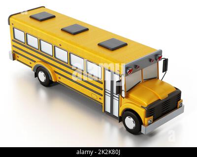 Bus scolaire jaune isolé sur fond blanc. 3D illustration Banque D'Images