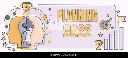 Texte montrant la planification de l'inspiration 2022. Concept signification commencer par la fin dans l'esprit positionnement objectifs à long terme mains secouer Signature Contrat débloquer de nouvelles technologies futuristes. Banque D'Images