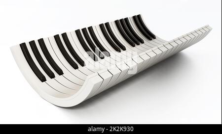 Touches de piano incurvées isolées sur fond blanc. 3D illustration Banque D'Images