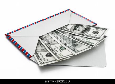 billets de 100 et 50 dollars à l'intérieur de l'enveloppe. 3D illustration Banque D'Images