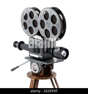 Caméra de cinéma ancienne isolée sur fond blanc. 3D illustration Banque D'Images