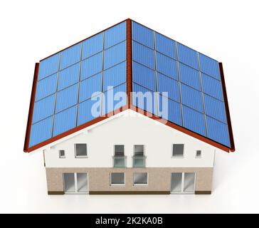 Panneaux solaires installés sur le toit de la maison. 3D illustration Banque D'Images