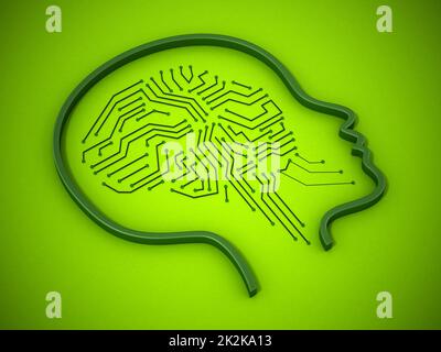 Cerveau PCB à l'intérieur de l'icône de tête femelle. 3D illustration Banque D'Images