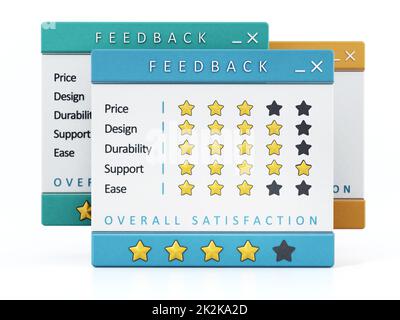 Enquêtes de satisfaction client isolées sur fond blanc. 3D illustration Banque D'Images