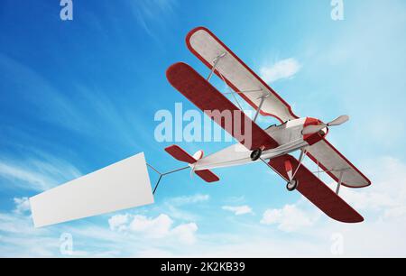 Classique avion tirant vide bannière de texte blanc. 3D illustration Banque D'Images