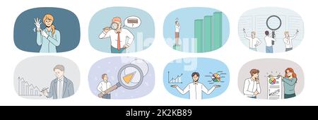 Ensemble de personnes diverses travaillent avec des diagrammes et des diagrammes Banque D'Images