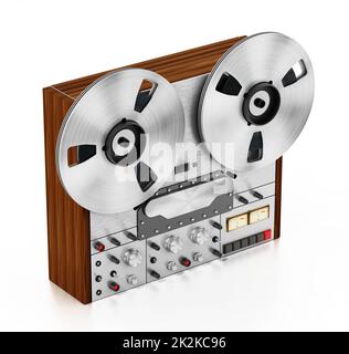 Machine d'enregistrement audio vintage isolée sur fond blanc. 3D illustration Banque D'Images