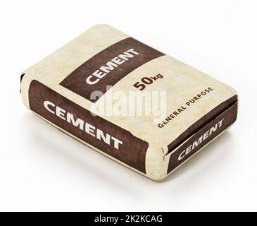 Sac de ciment avec conception générique de paquet isolé sur fond blanc. 3D illustration Banque D'Images