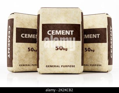 Sacs de ciment avec conception générique de paquet isolé sur fond blanc. 3D illustration Banque D'Images