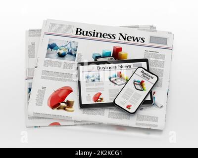 Journal professionnel, smartphone et tablette PC. 3D illustration Banque D'Images