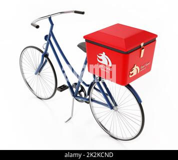 Vélo de livraison rapide de nourriture isolé sur fond blanc. 3D illustration Banque D'Images