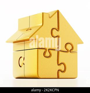 Pièces de puzzle reliées les unes aux autres formant une maison. 3D illustration Banque D'Images