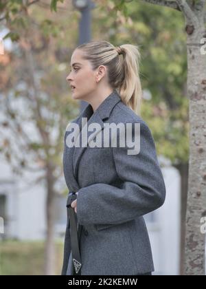 Milan, . 23rd septembre 2022. Valentina Ferragni porte les tenues des collections Prada Spring Summer 2023. Photo et vidéo à piazza Olivetti. Crédit : Agence photo indépendante/Alamy Live News Banque D'Images