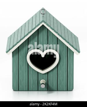 Maison d'oiseau avec porte en forme de coeur. 3D illustration Banque D'Images