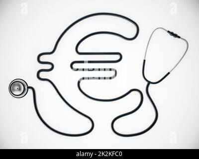 Corde de stéthoscope formant la forme du symbole Euro. 3D illustration Banque D'Images