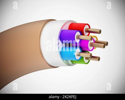 Câbles électriques isolés sur fond blanc. 3D illustration Banque D'Images