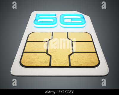 5G carte SIM sur fond gris. 3D illustration Banque D'Images