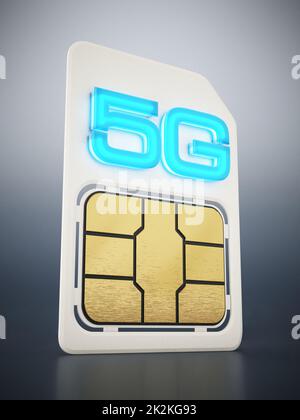 5G carte SIM sur fond gris. 3D illustration Banque D'Images