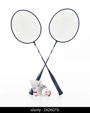 Des raquettes et des hamacs de badminton isolés sur fond blanc. 3D illustration Banque D'Images